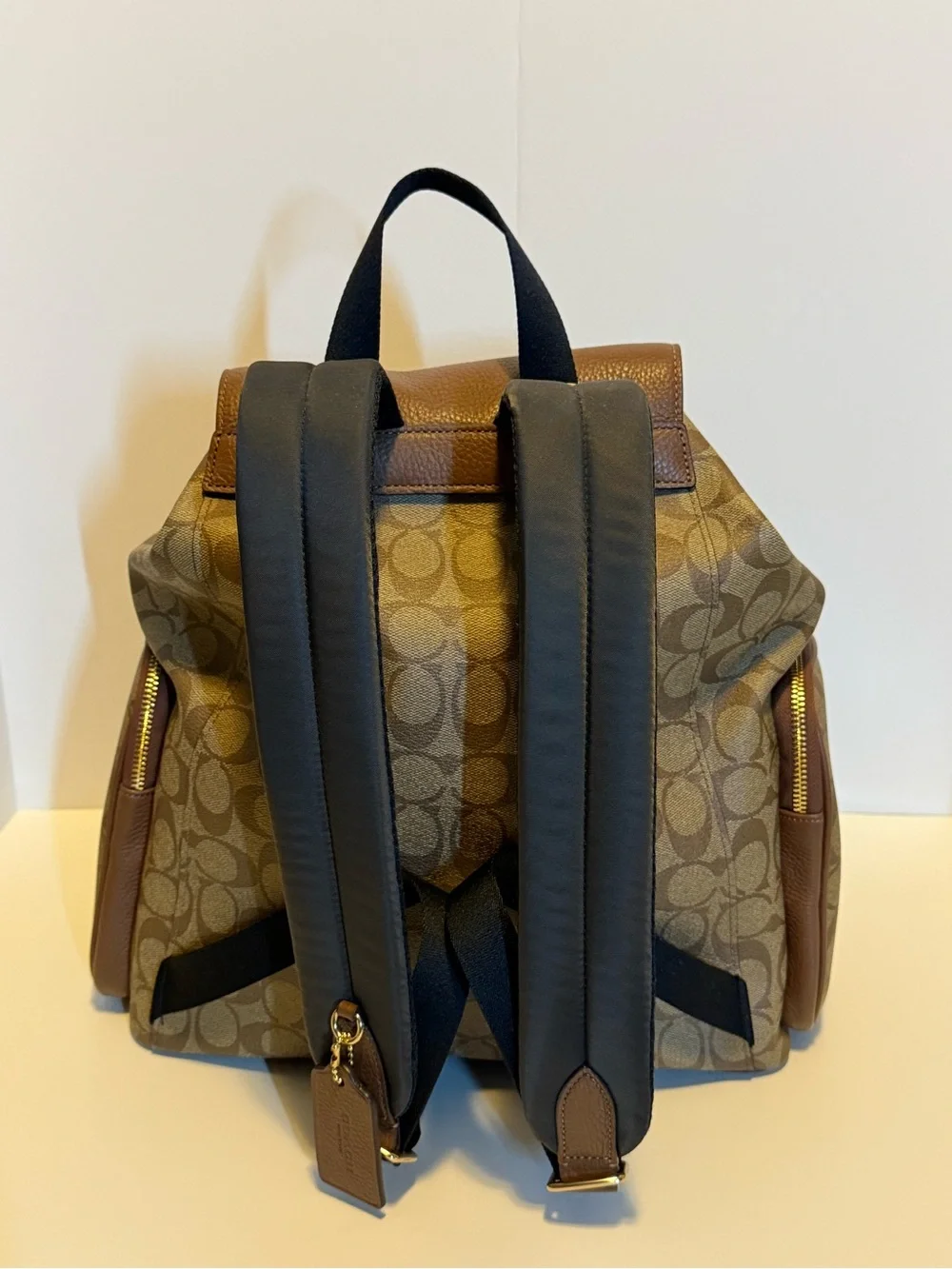 Coach Brown Signature Canvas & Leather Drawstring Backpack with Gold Hardware